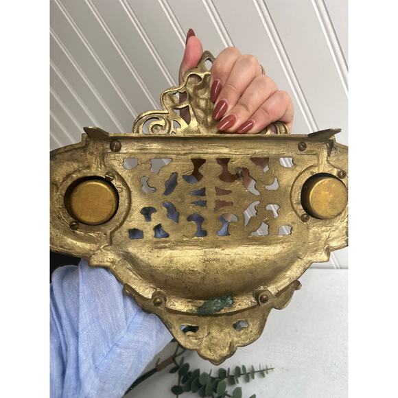 Vintage Ornate Brass Double Inkwell | Victorian-Inspired Desk Accessory - Picture 4 of 9